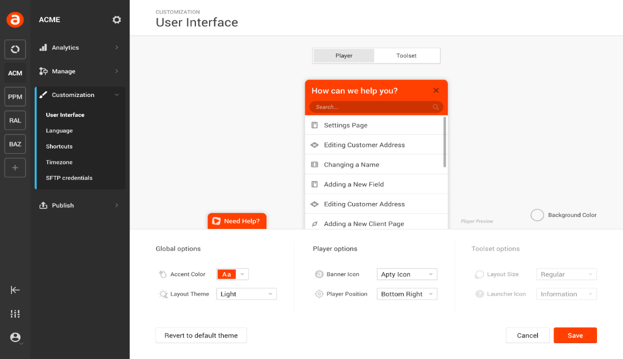 Apty’s customizable user interface