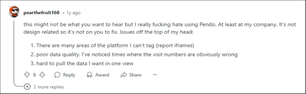 reddit threads discussing about Pendo