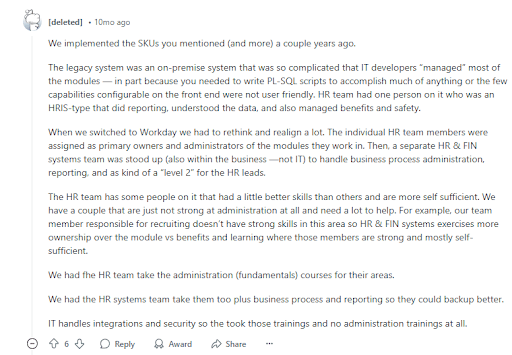 Reddit post related to Workday implementation challenges